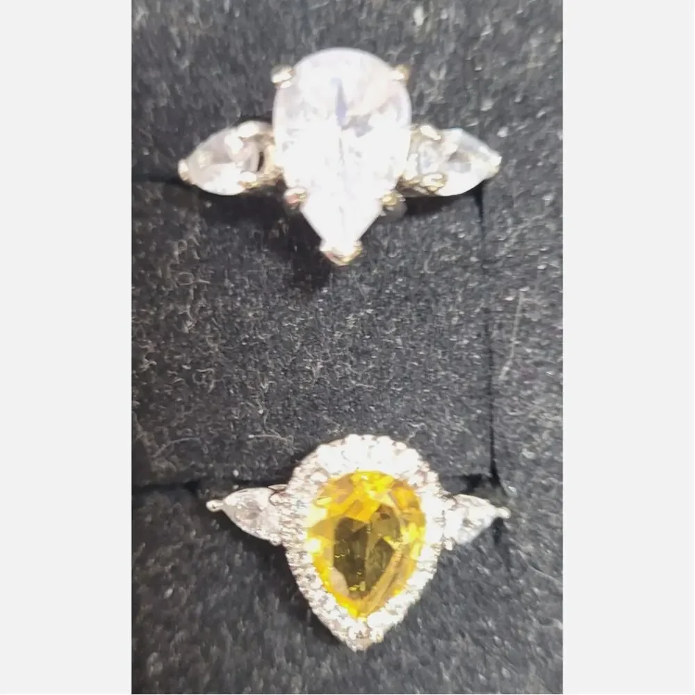 Womens Ring Lot Size 7.5 7.25 Statement Cocktail Crystal Purple Yellow Green